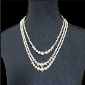 Vintage Three Layered Faux Glass Pearl Necklace